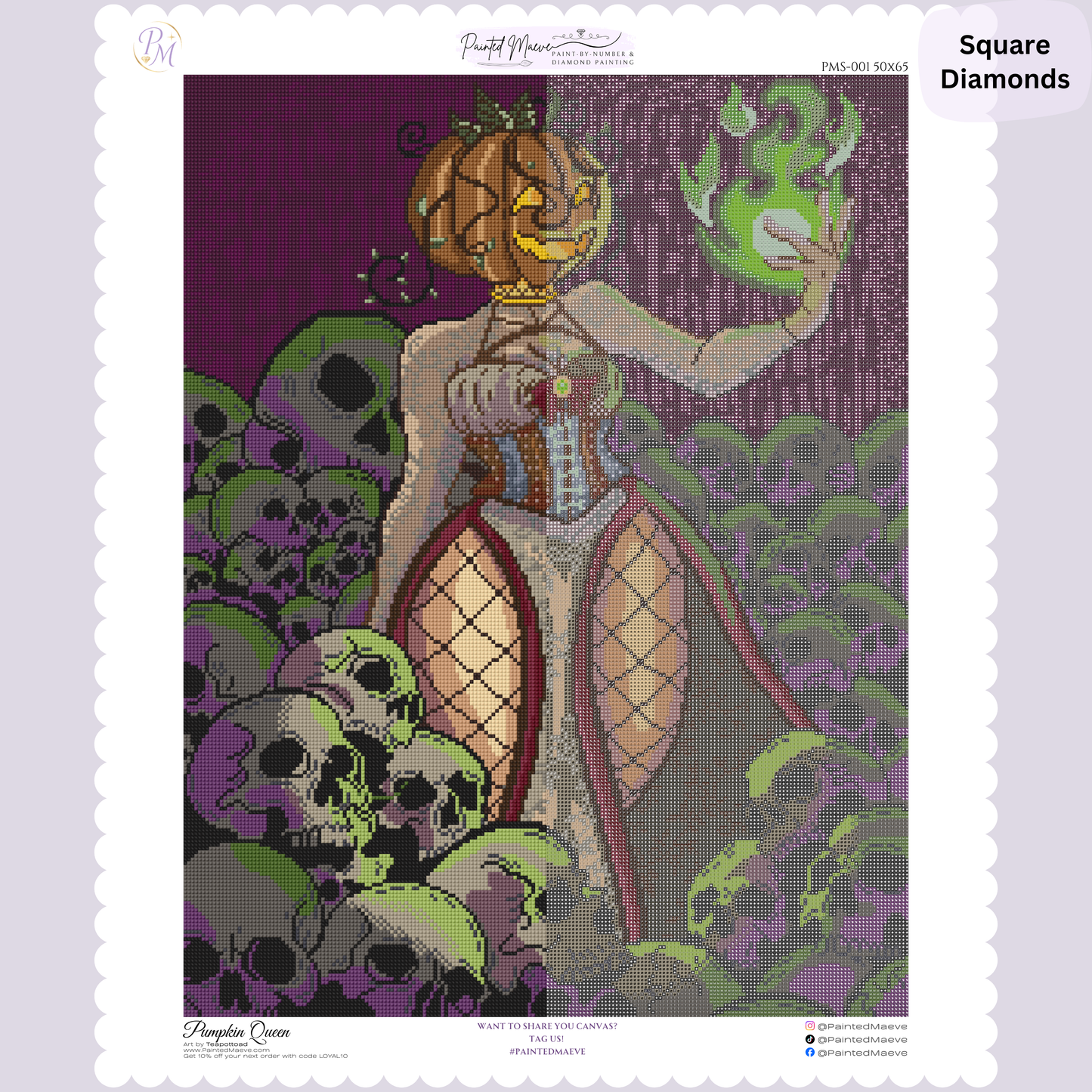 Pumpkin Queen: Hand-Rendered Diamond Painting