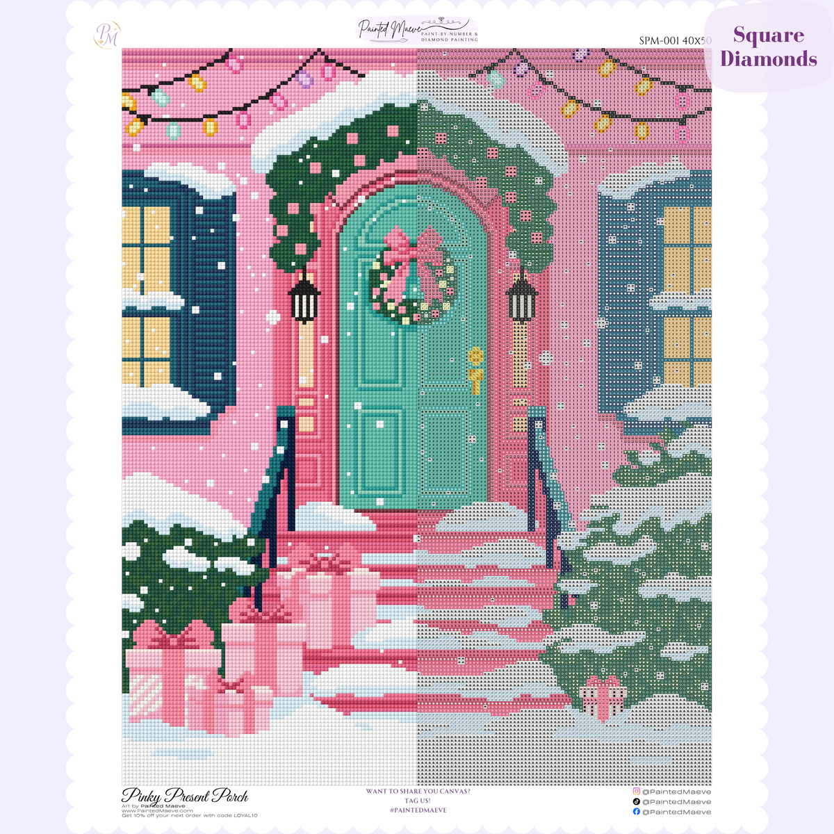 Pinky Present Porch Hand-Rendered Diamond Painting