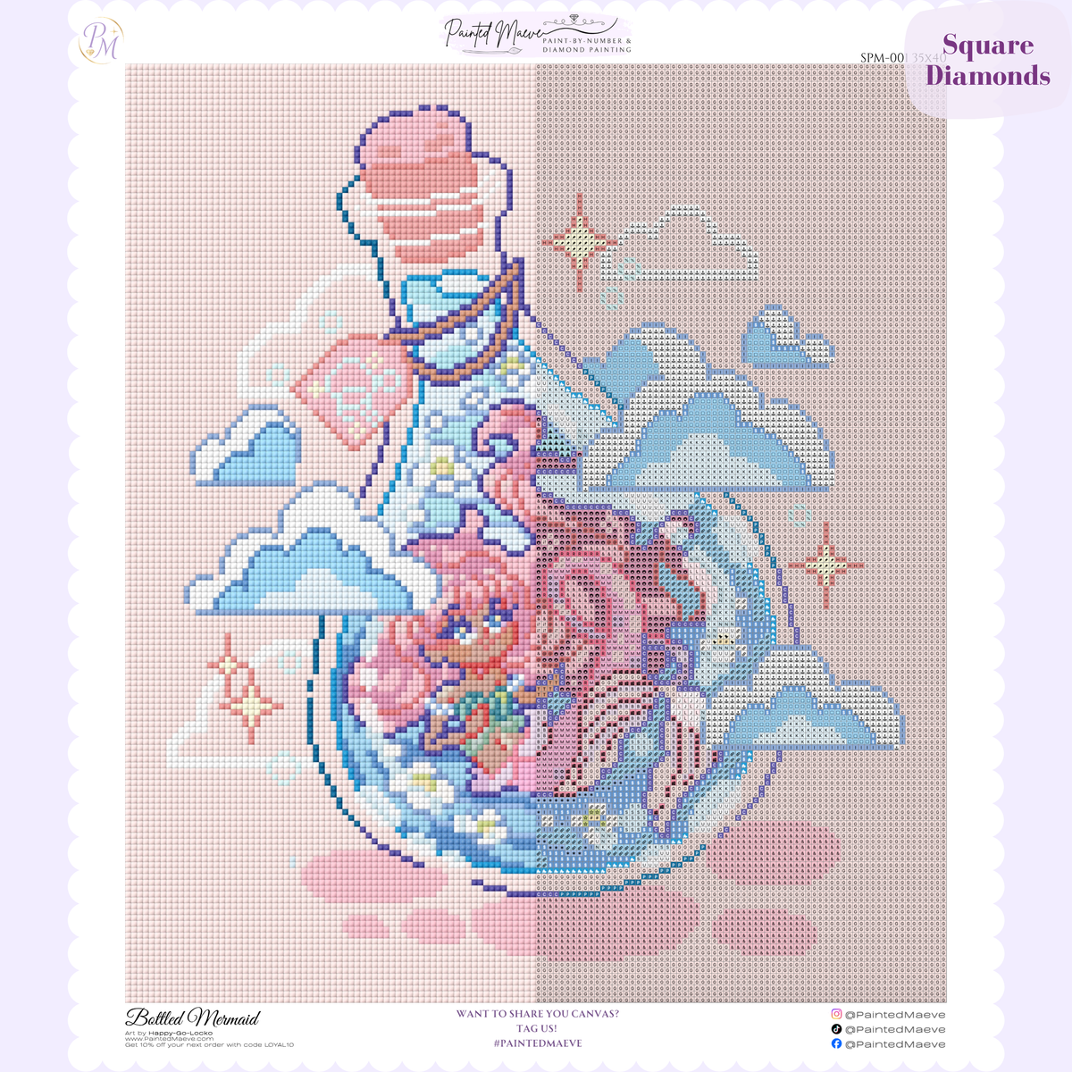 Bottled Mermaid Hand-Rendered Diamond Painting