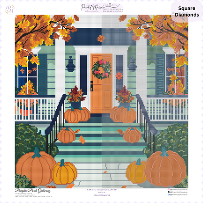 Pumpkin Porch Gathering Hand-Rendered Diamond Painting