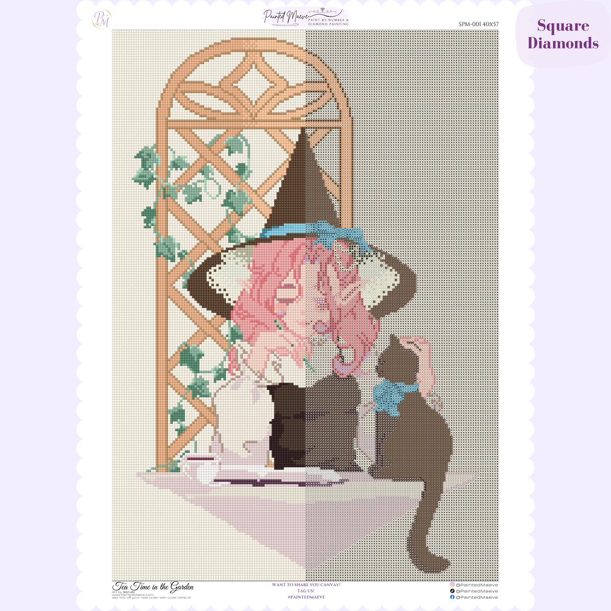 Tea Time in the Garden Hand-Rendered Diamond Painting