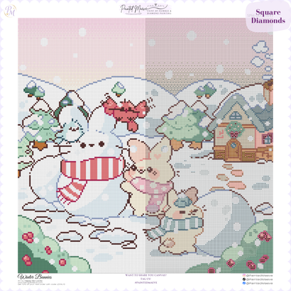 Winter Bunnies Hand-Rendered Diamond Painting