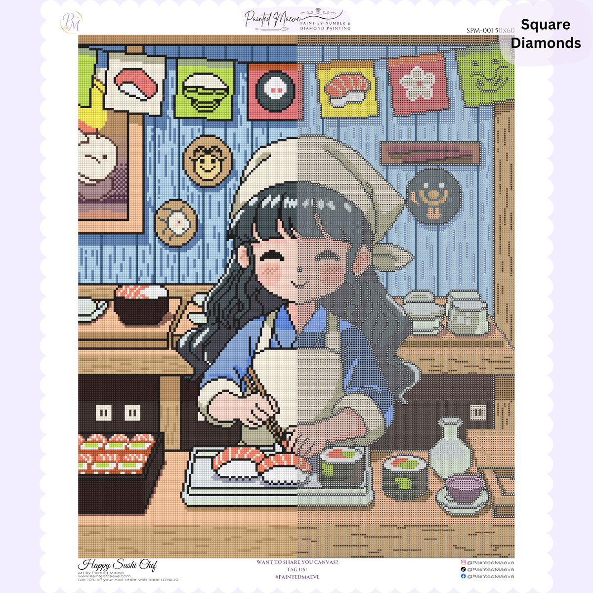 Happy Sushi Chef Hand-Rendered Diamond Painting
