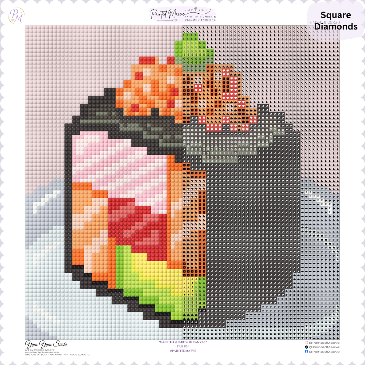 Yum Yum Sushi Hand-Rendered Diamond Painting