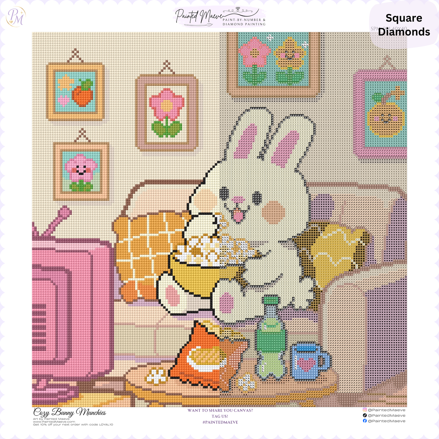 Cozy Bunny Munchies Hand-Rendered Diamond Painting