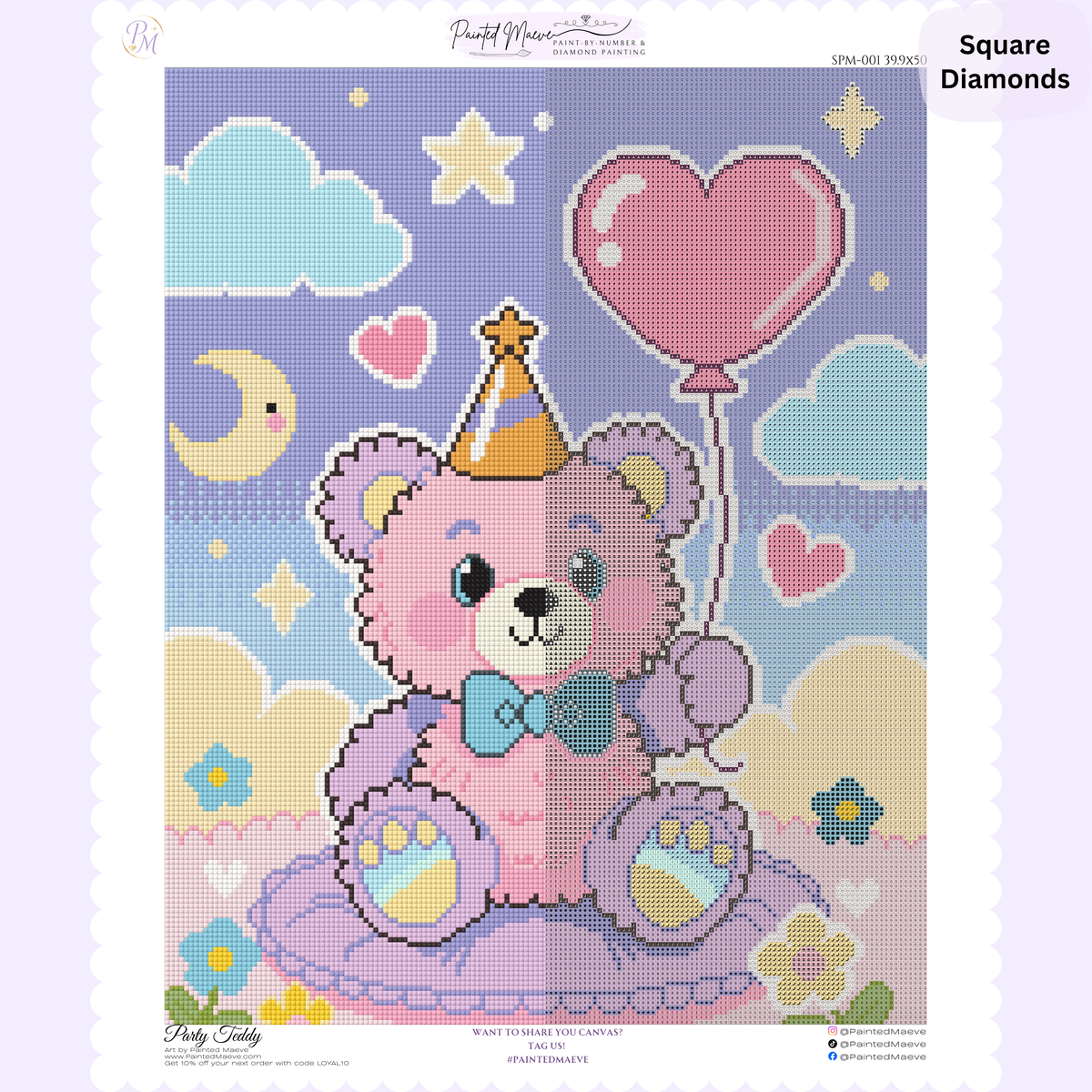 Party Teddy Hand-Rendered Diamond Painting