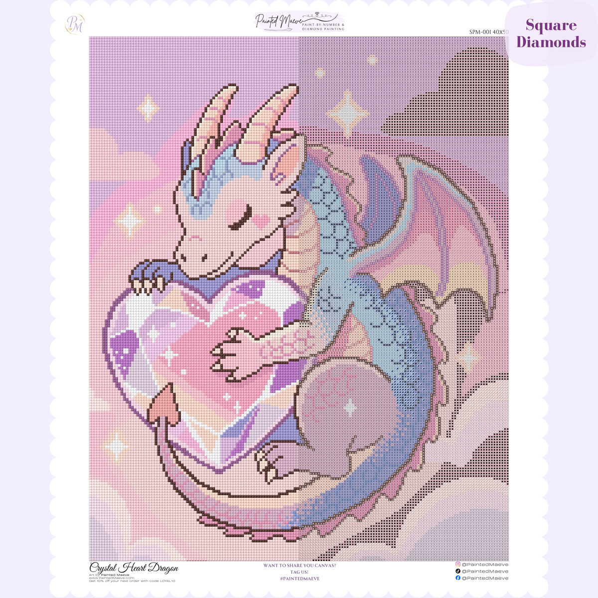 Crystal Heart Dragon Hand-Rendered Diamond Painting