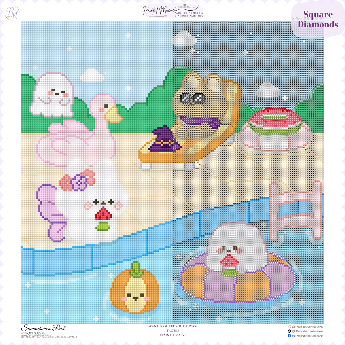 Summerween Pool Hand-Rendered Diamond Painting