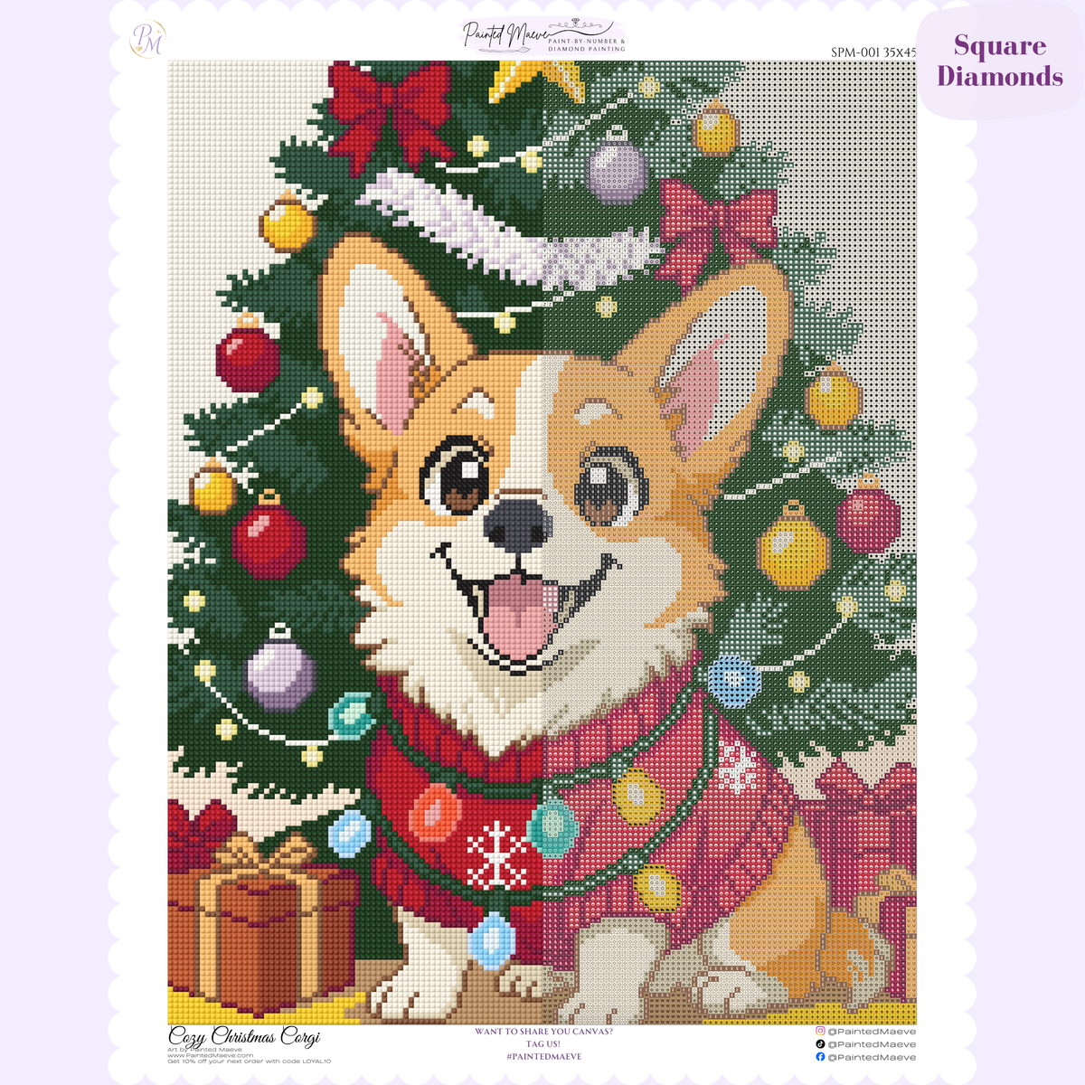 Cozy Christmas Corgi Hand-Rendered Diamond Painting