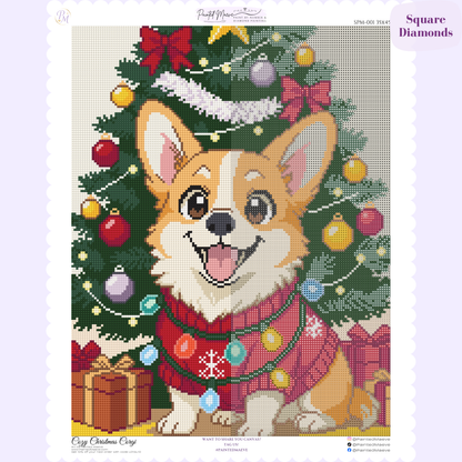 Cozy Christmas Corgi Hand-Rendered Diamond Painting