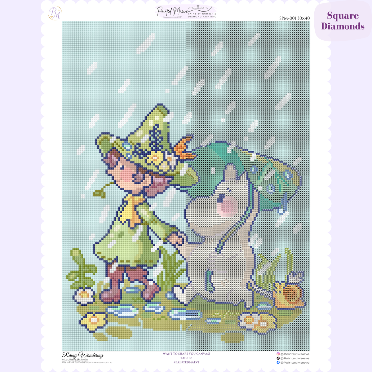 Rainy Wandering Hand-Rendered Diamond Painting