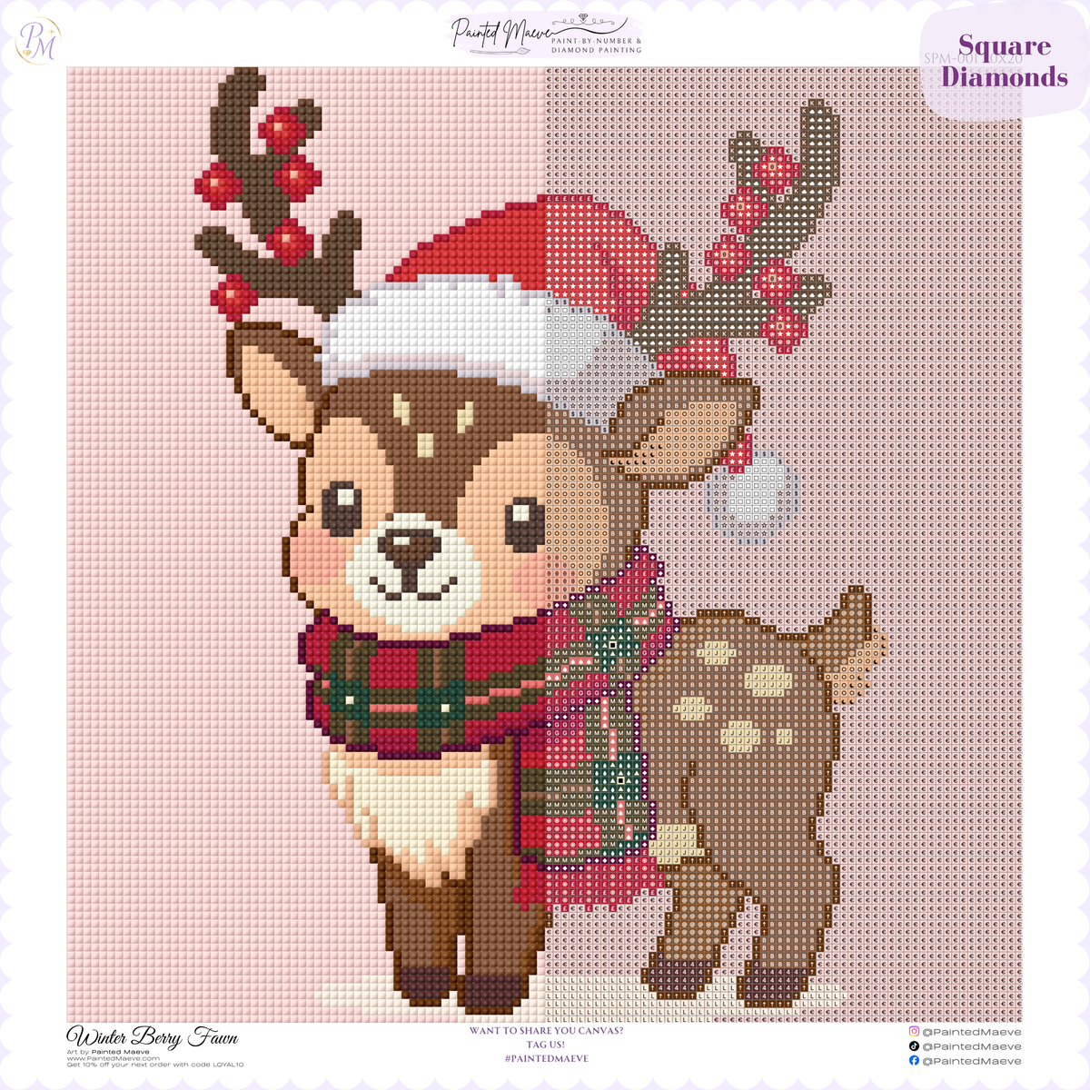Winter Berry Fawn Hand-Rendered Diamond Painting