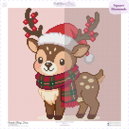 Winter Berry Fawn Hand-Rendered Diamond Painting