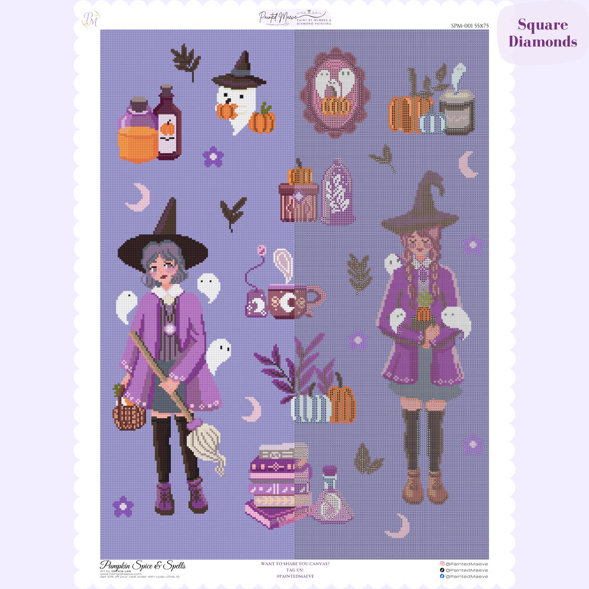 Pumpkin Spice & Spells Hand-Rendered Diamond Painting