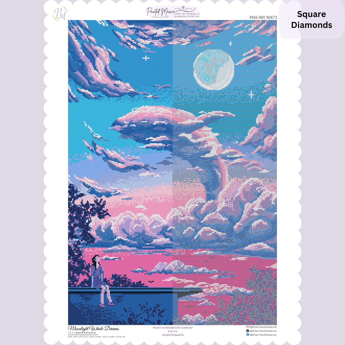 Moonlight Whale Dreams: Hand-Rendered Diamond Painting