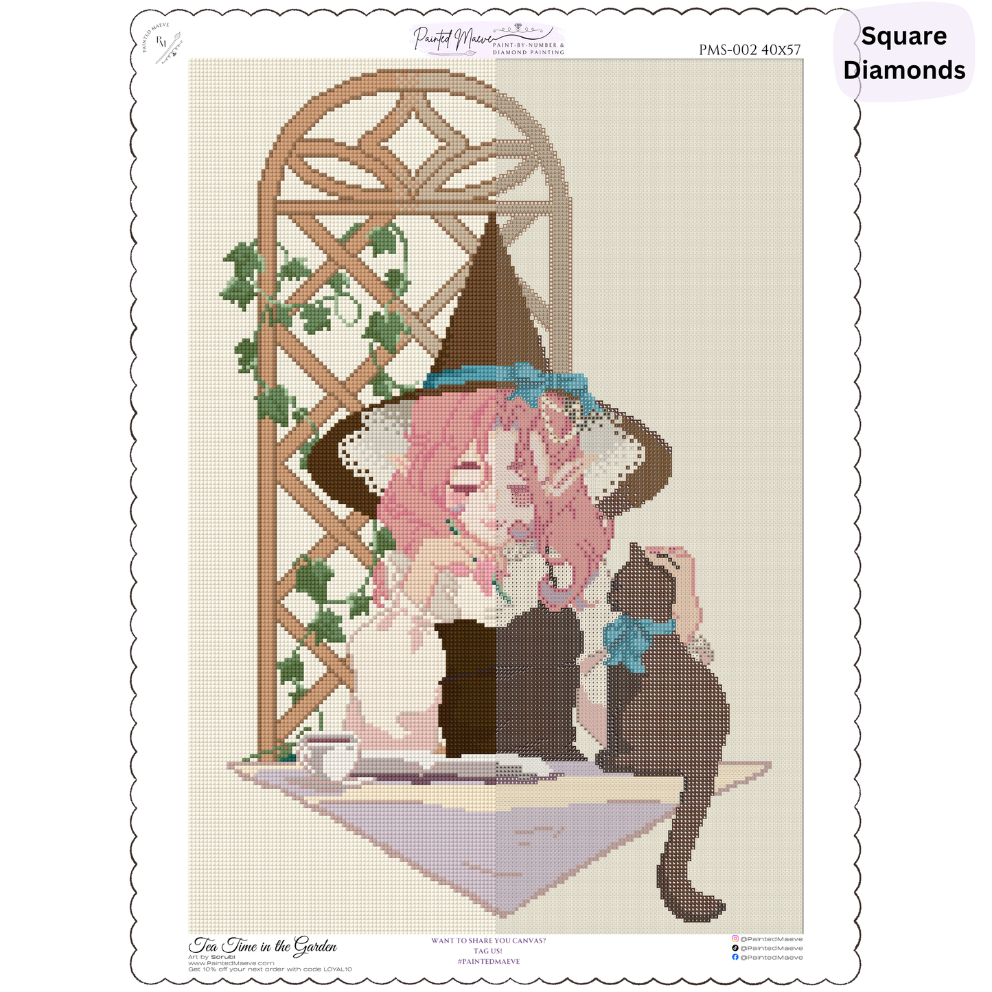 Tea Time in the Garden: Hand-Rendered Diamond Painting
