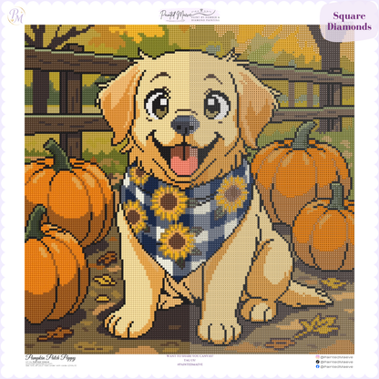 Pumpkin Patch Puppy Hand-Rendered Diamond Painting
