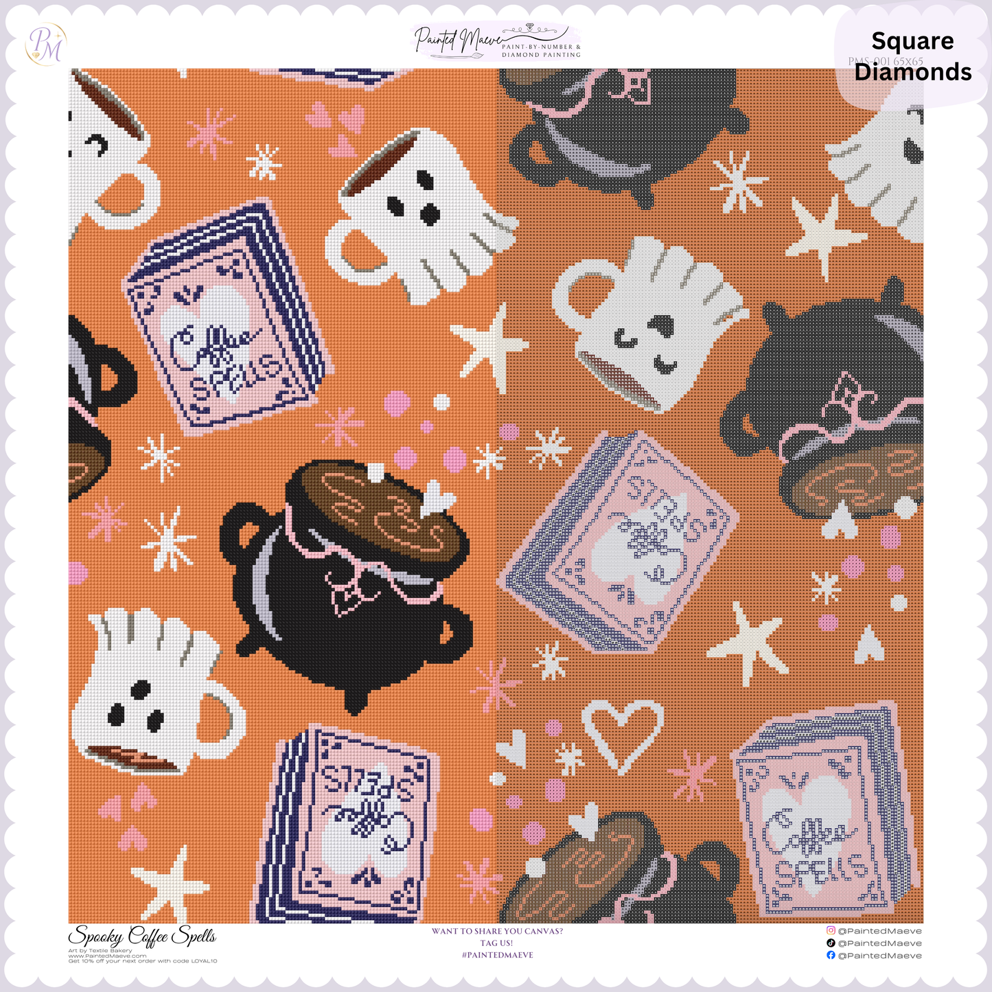 Spooky Coffee Spells: Hand-Rendered Diamond Painting