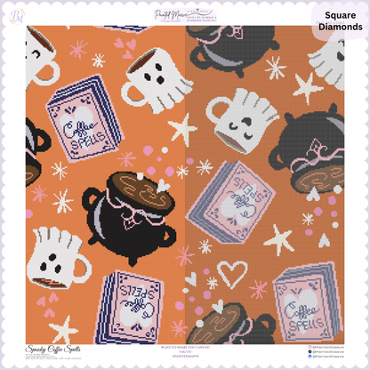 Spooky Coffee Spells: Hand-Rendered Diamond Painting