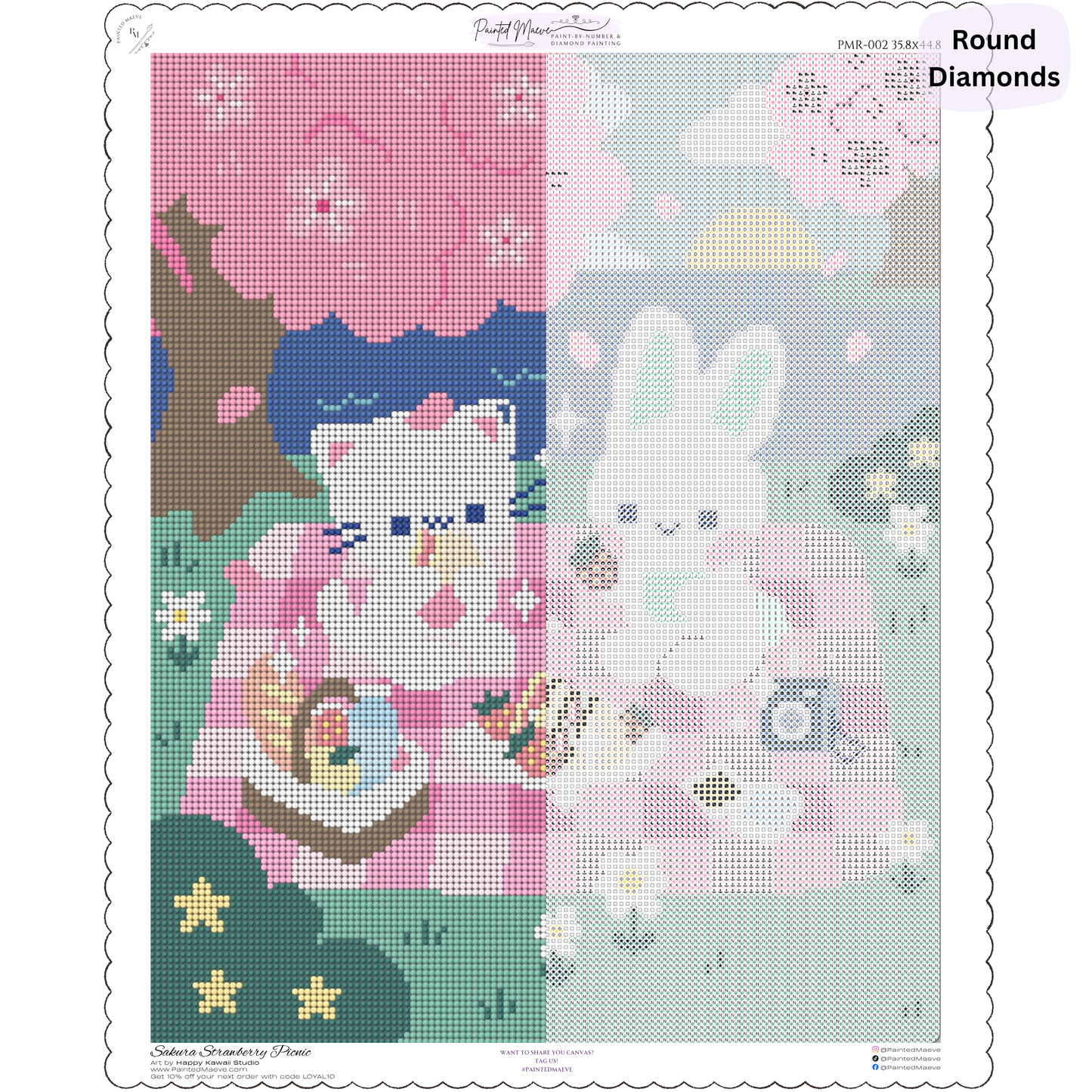 Sakura Strawberry Picnic: Hand-Rendered Diamond Painting