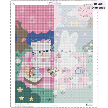 Sakura Strawberry Picnic: Hand-Rendered Diamond Painting