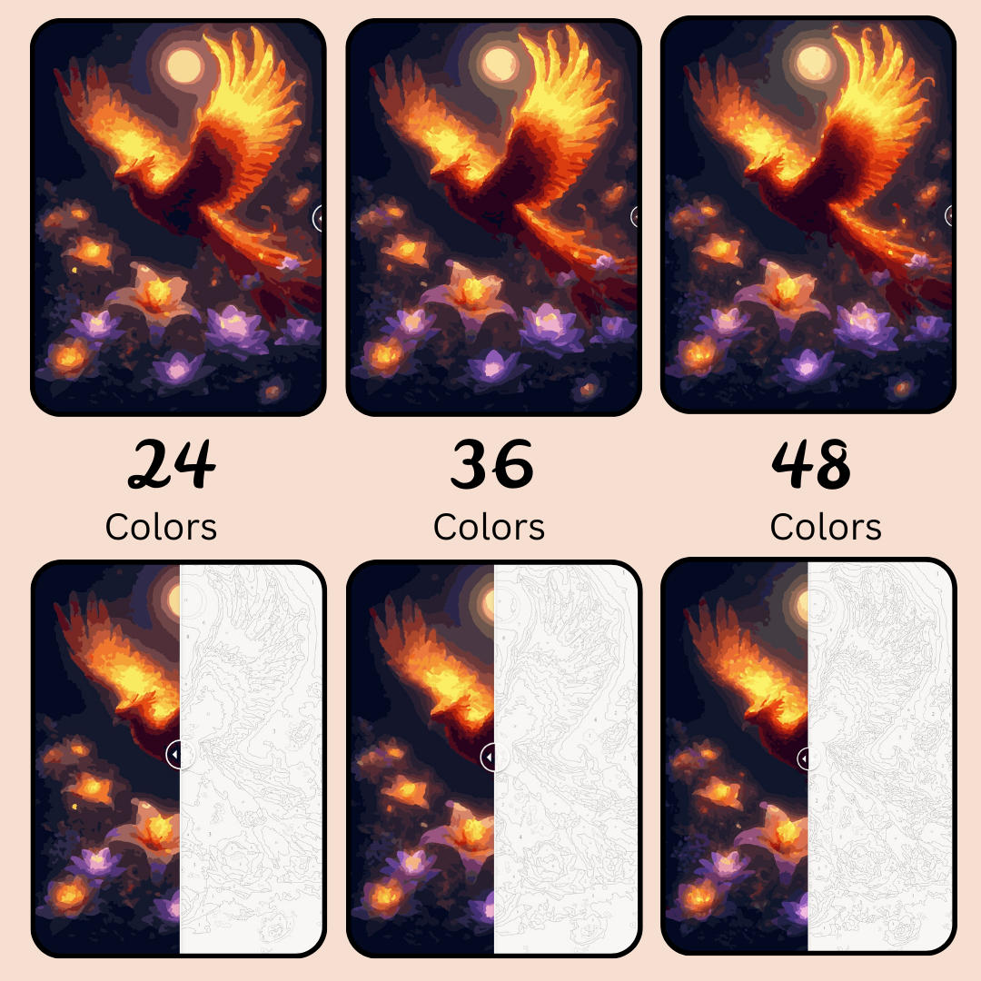 Golden Phoenix Glow: Paint-by-Number Collection (24/36/48 colors | No Frame)