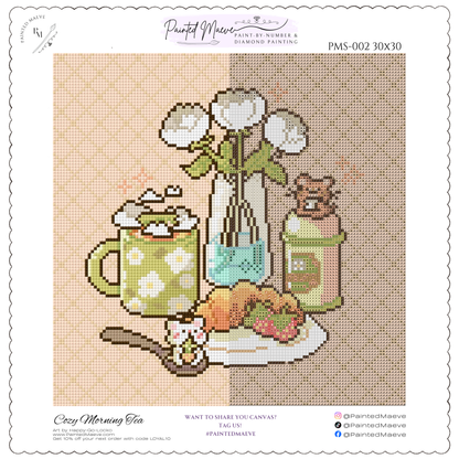 Cozy Morning Tea: Hand-Rendered Diamond Painting Collection