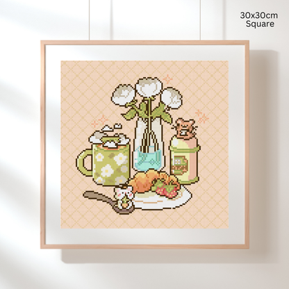 Cozy Morning Tea: Hand-Rendered Diamond Painting Collection