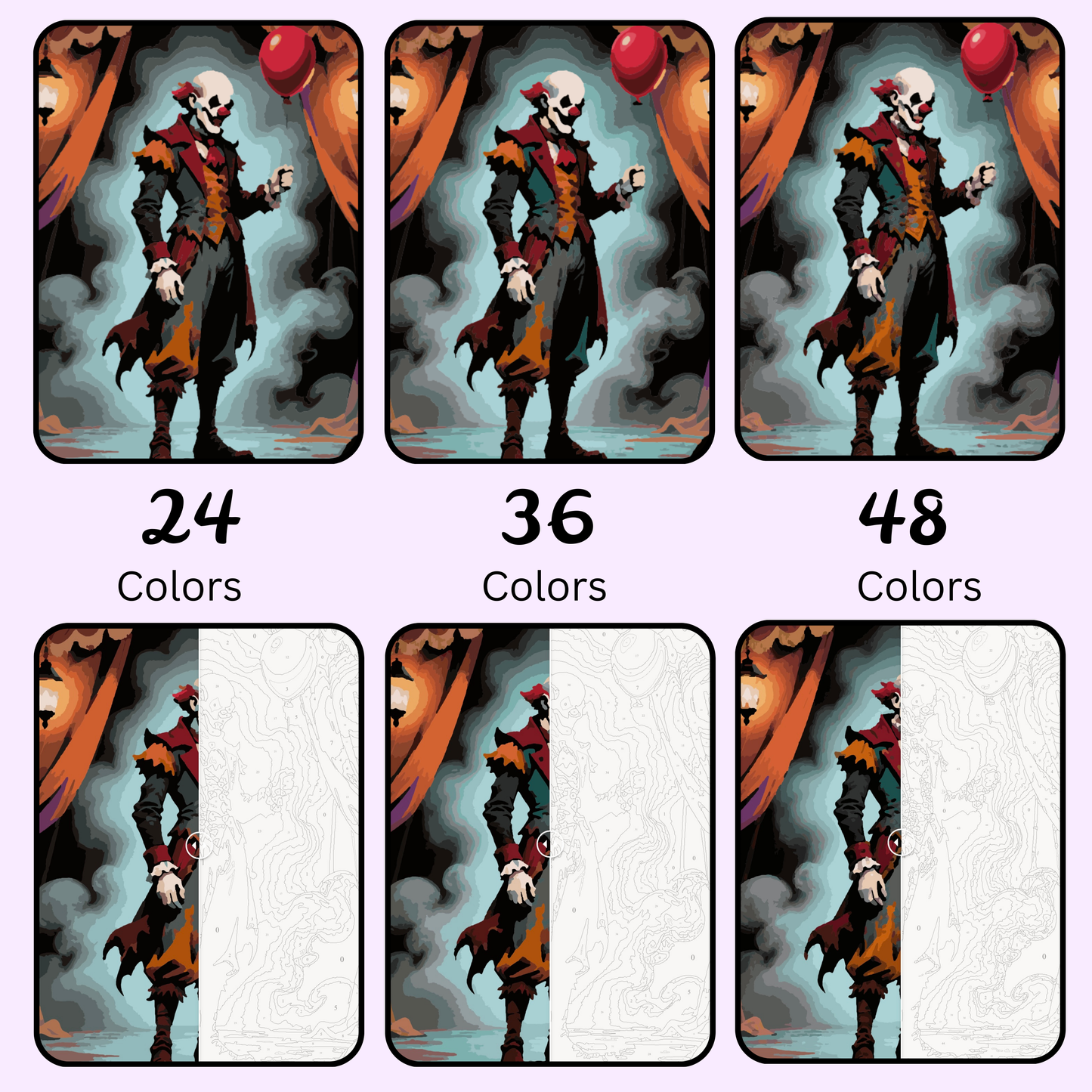 Circus of Terror: Paint-by-Number Halloween Collection (24/36/48 colors | No Frame)