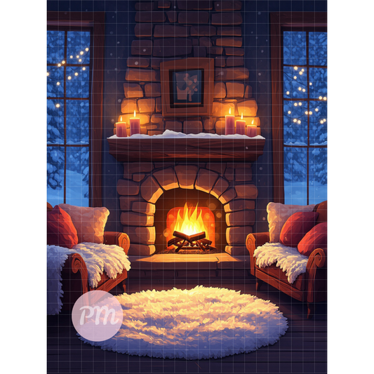 Snowy Fireplace: Diamond Painting Collection