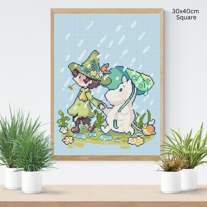 Rainy Wandering: Hand-Rendered Diamond Painting