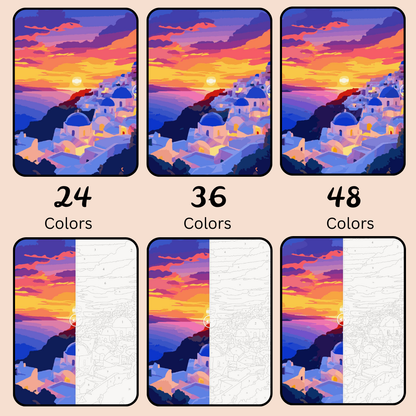 Sunset Over Santorini: Paint-by-Number Collection (24/36/48 colors | No Frame)