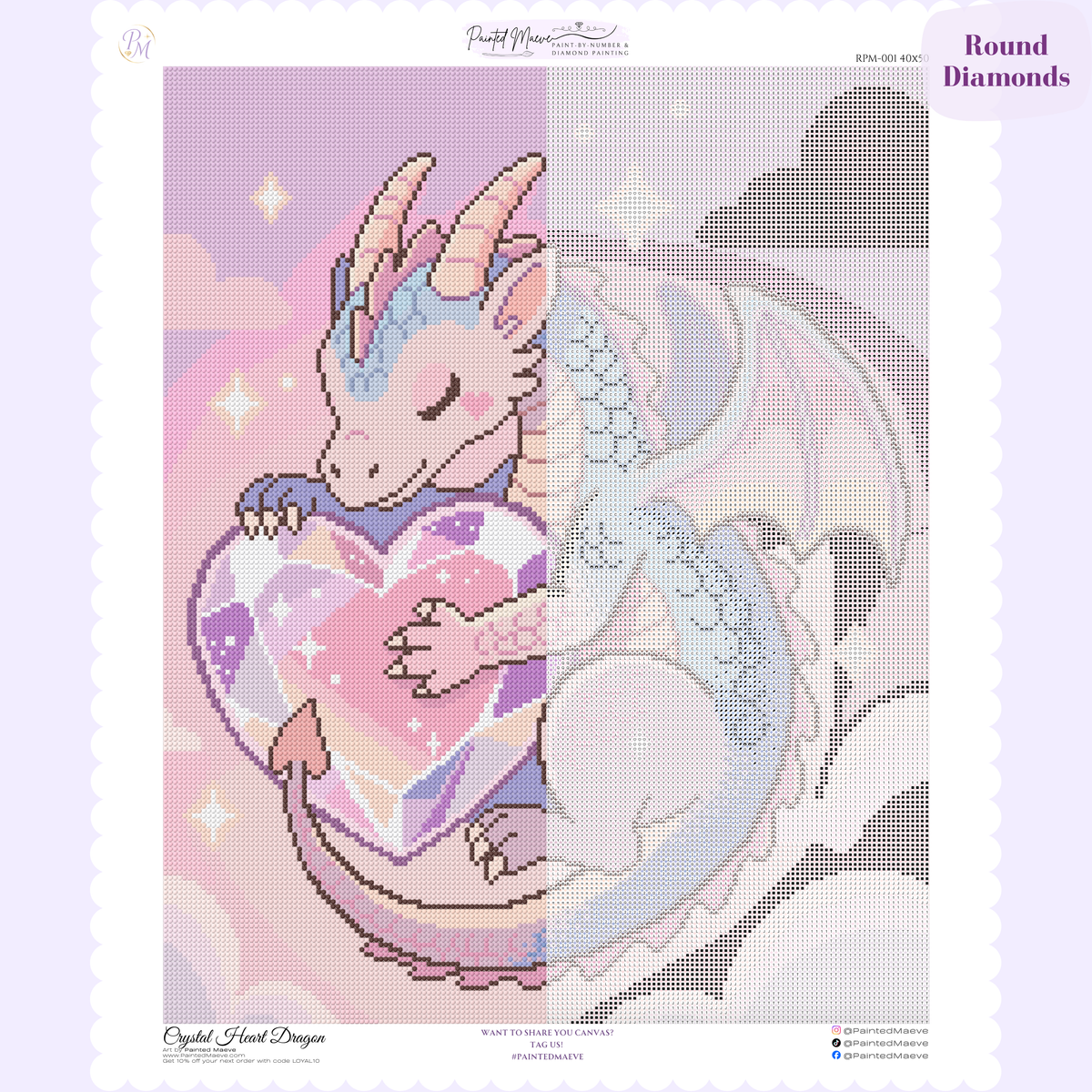 Crystal Heart Dragon Hand-Rendered Diamond Painting