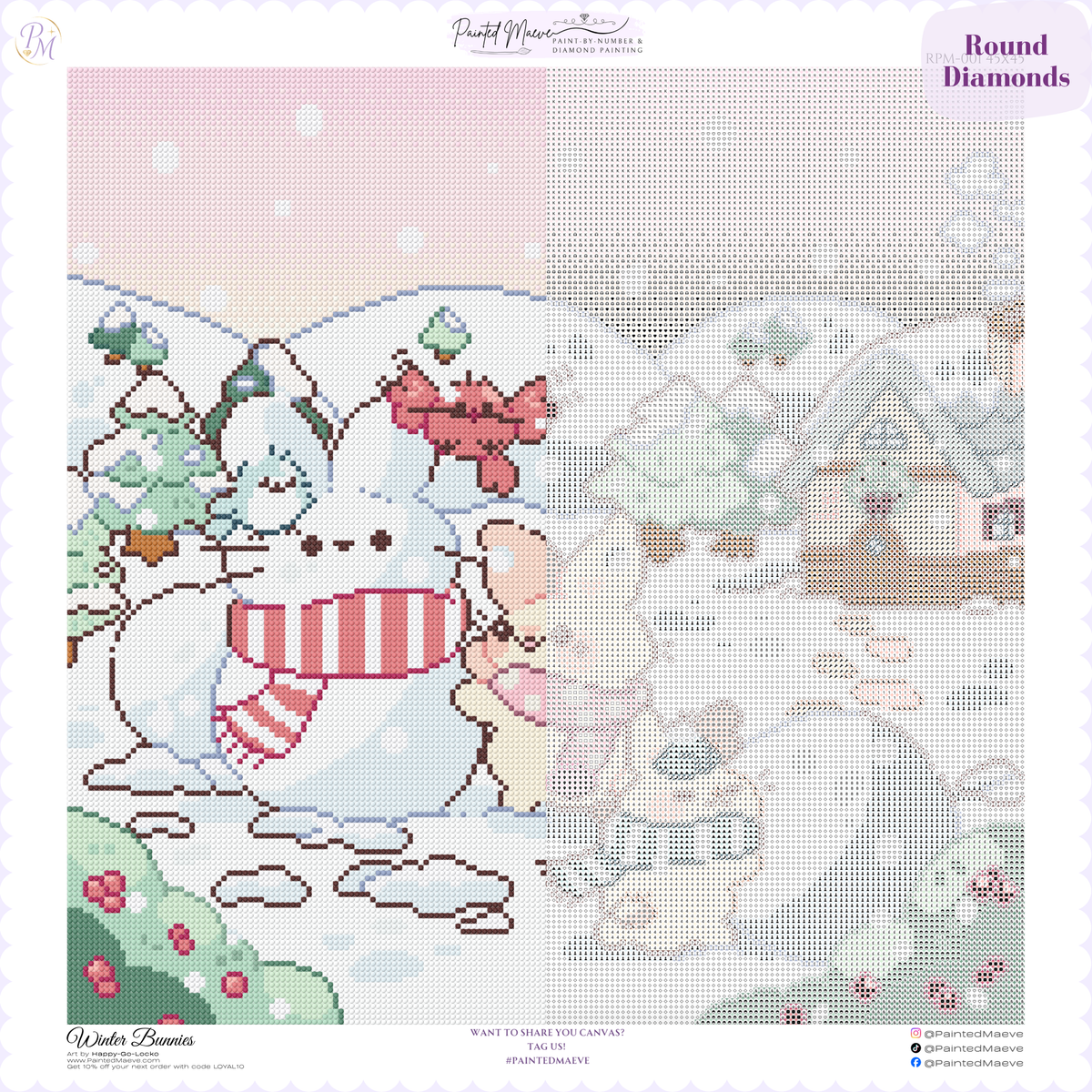Winter Bunnies Hand-Rendered Diamond Painting
