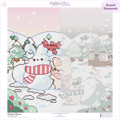 Winter Bunnies Hand-Rendered Diamond Painting