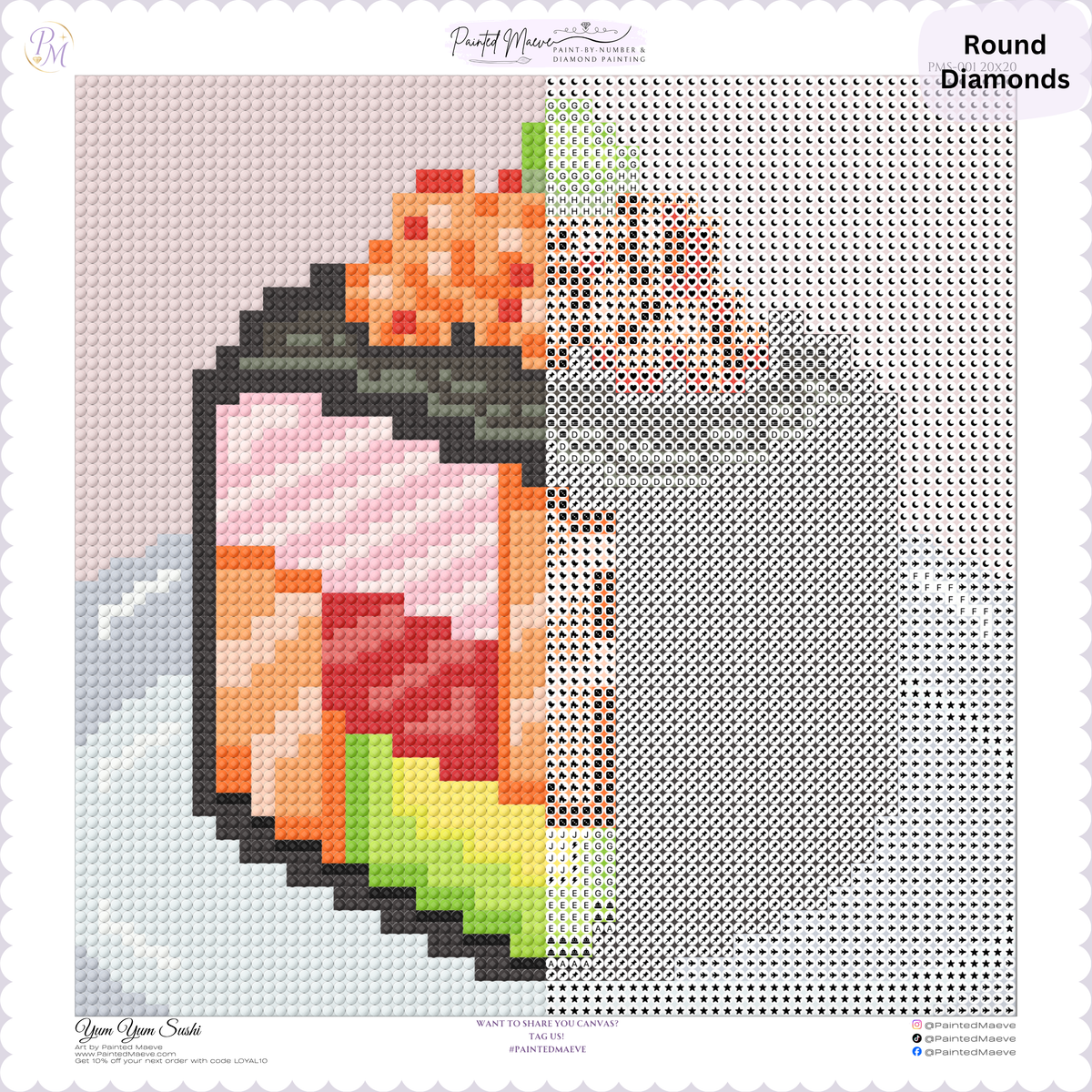 Yum Yum Sushi Hand-Rendered Diamond Painting