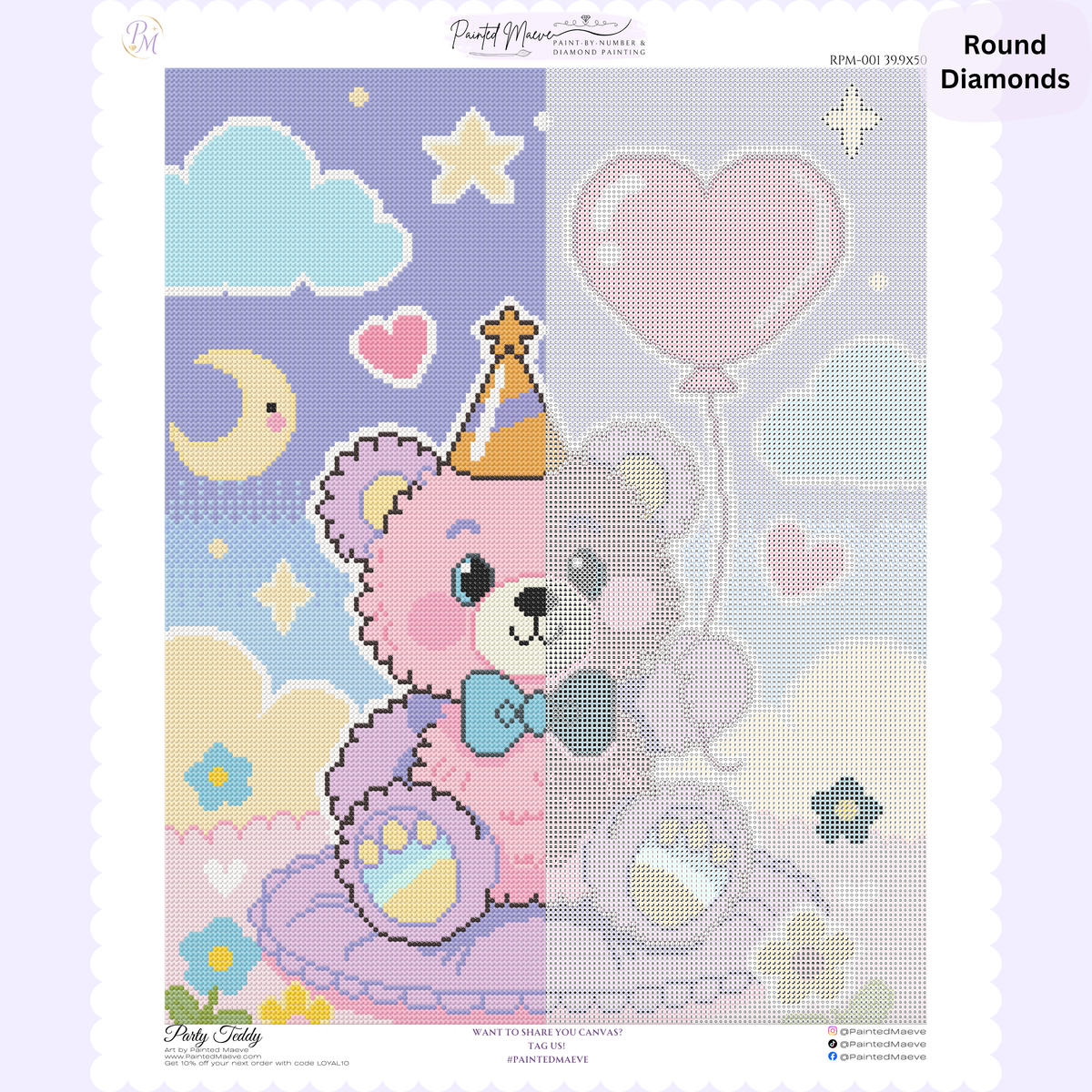 Party Teddy Hand-Rendered Diamond Painting