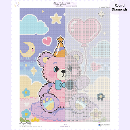 Party Teddy Hand-Rendered Diamond Painting