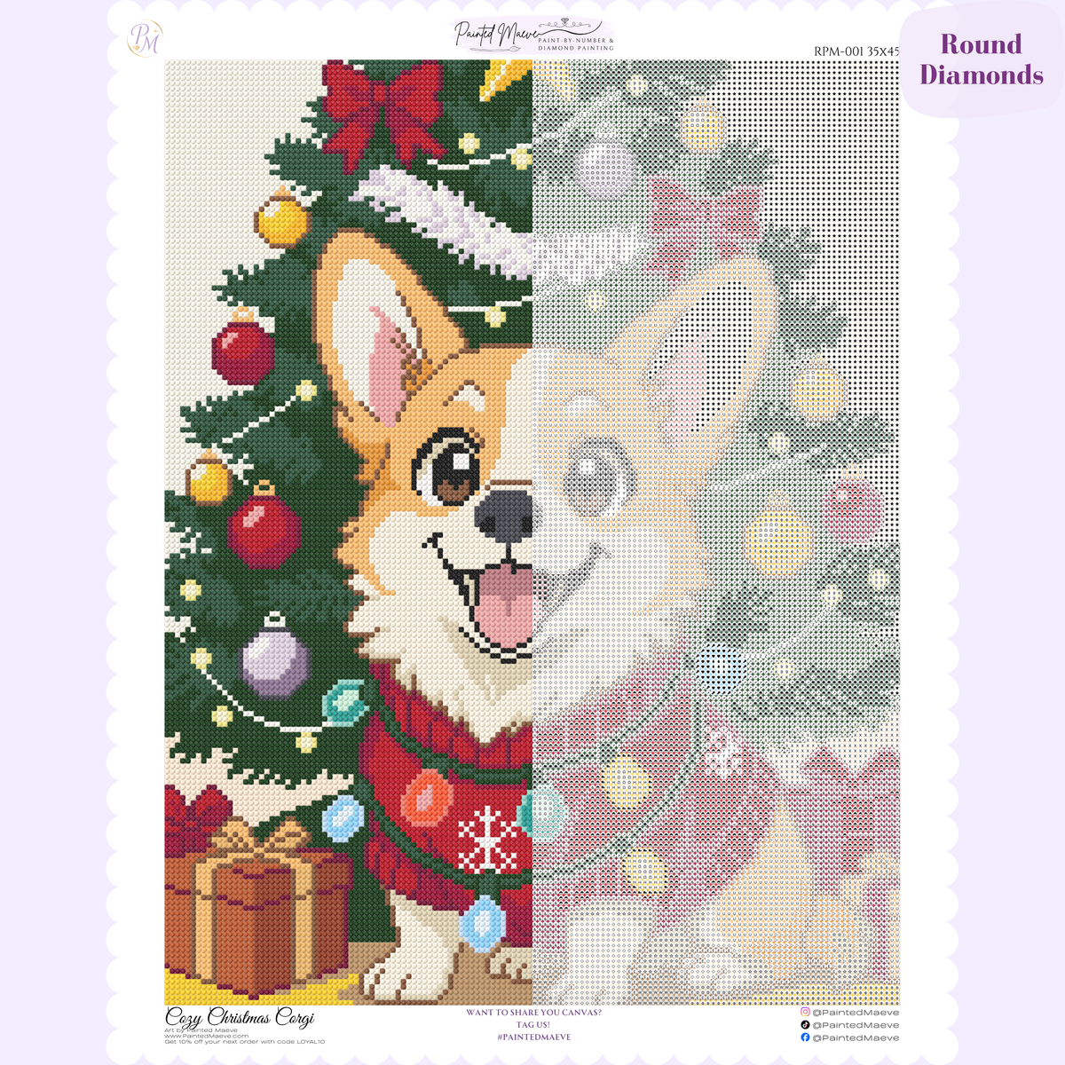 Cozy Christmas Corgi Hand-Rendered Diamond Painting