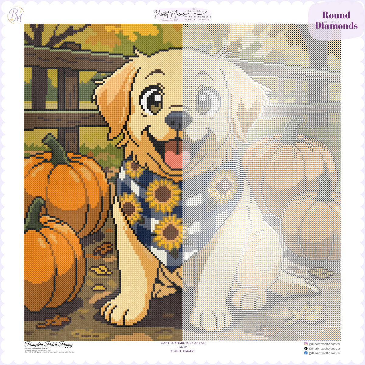 Pumpkin Patch Puppy Hand-Rendered Diamond Painting