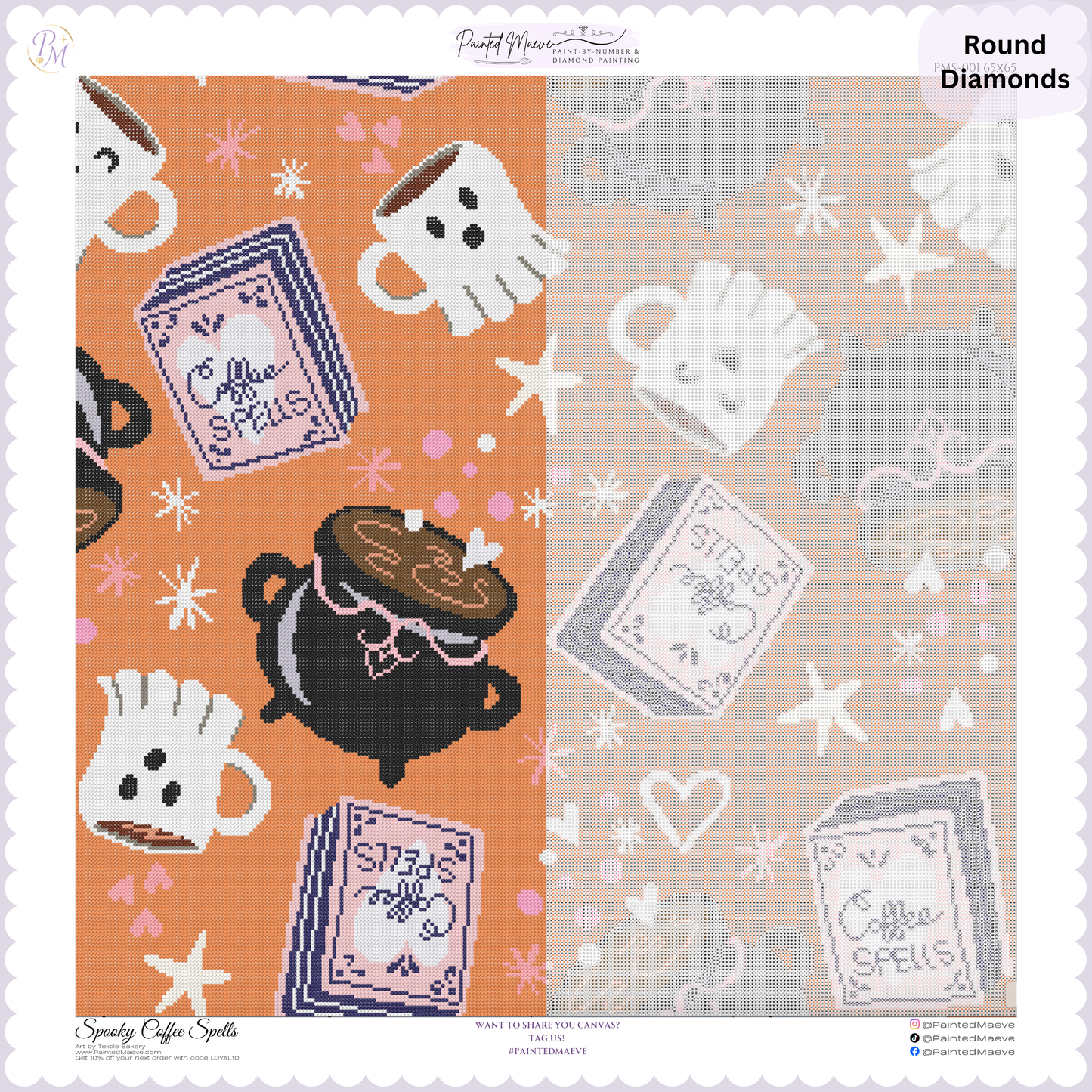 Spooky Coffee Spells: Hand-Rendered Diamond Painting