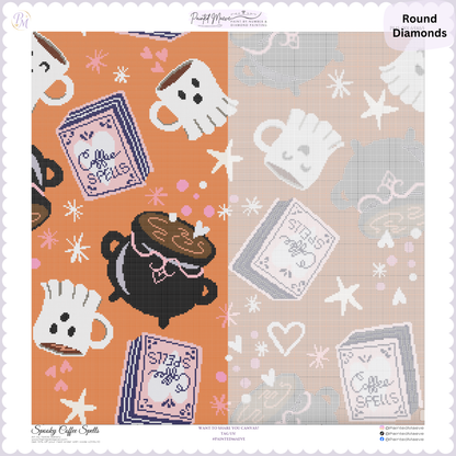 Spooky Coffee Spells: Hand-Rendered Diamond Painting