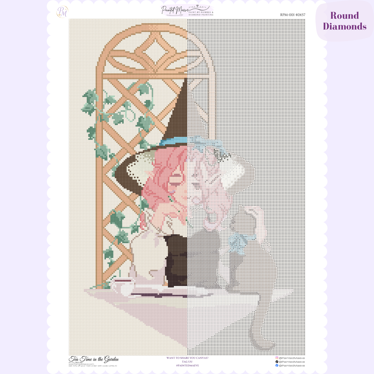 Tea Time in the Garden Hand-Rendered Diamond Painting