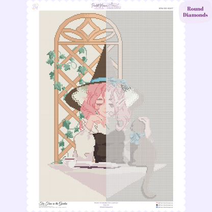 Tea Time in the Garden Hand-Rendered Diamond Painting