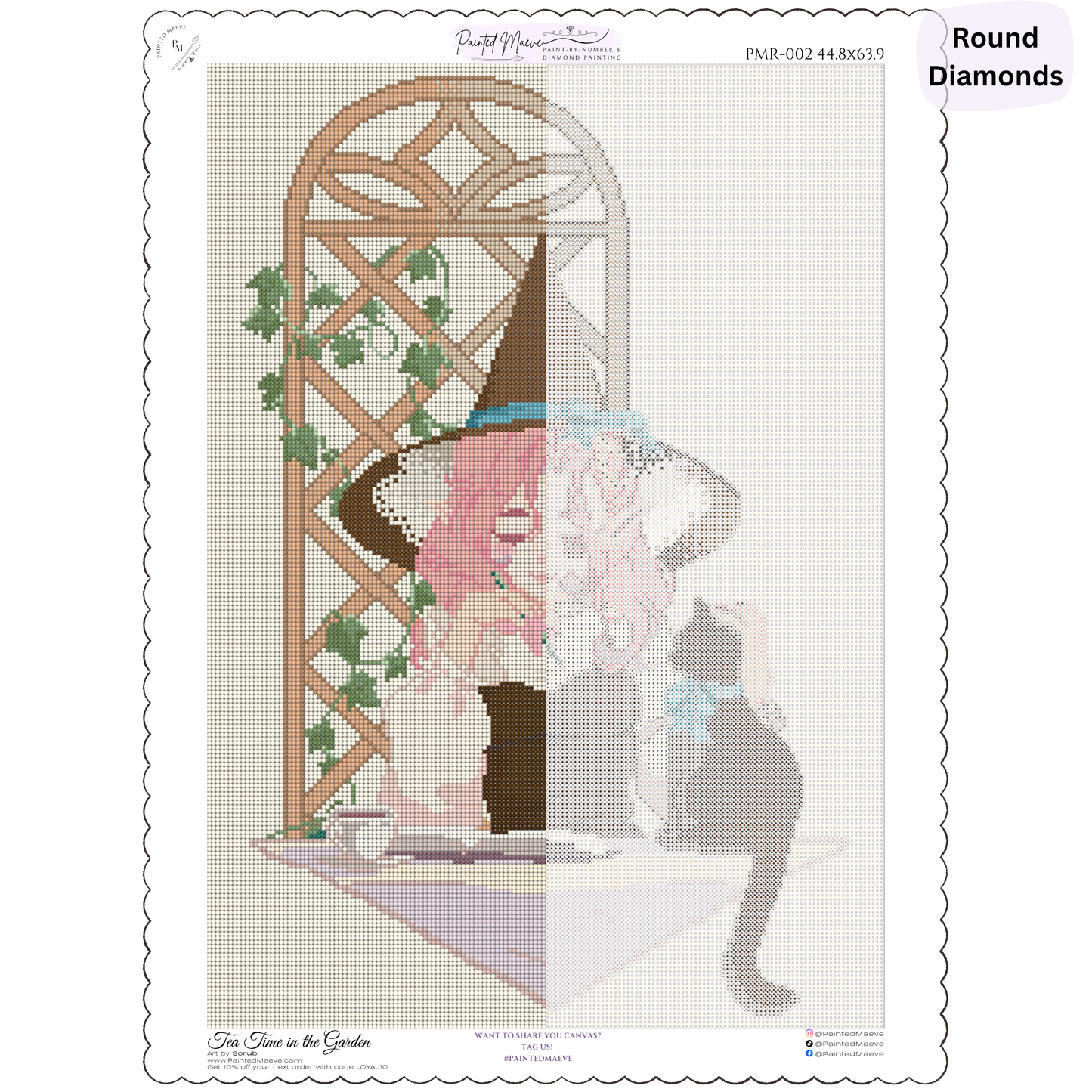 Tea Time in the Garden: Hand-Rendered Diamond Painting