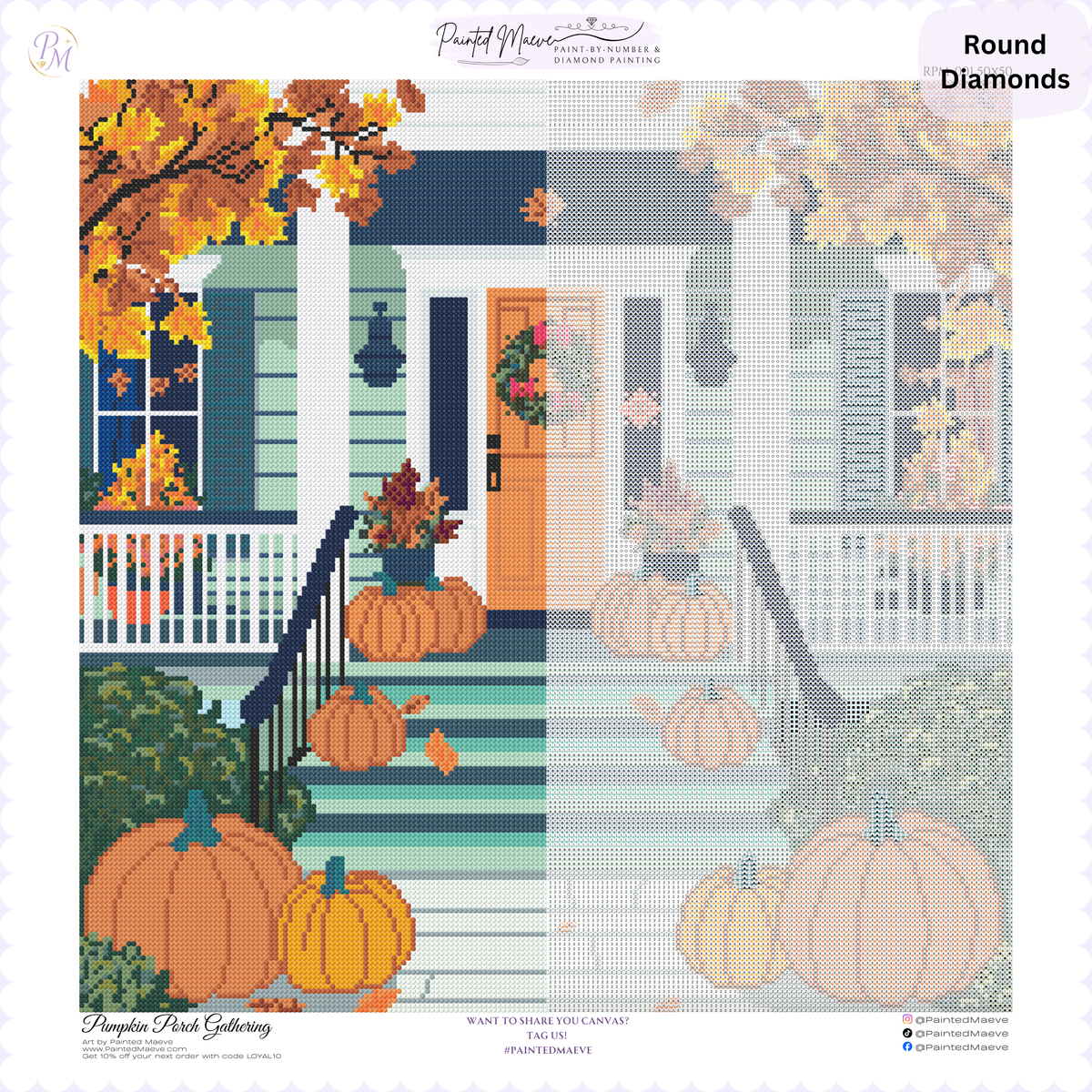 Pumpkin Porch Gathering Hand-Rendered Diamond Painting