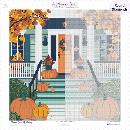 Pumpkin Porch Gathering Hand-Rendered Diamond Painting