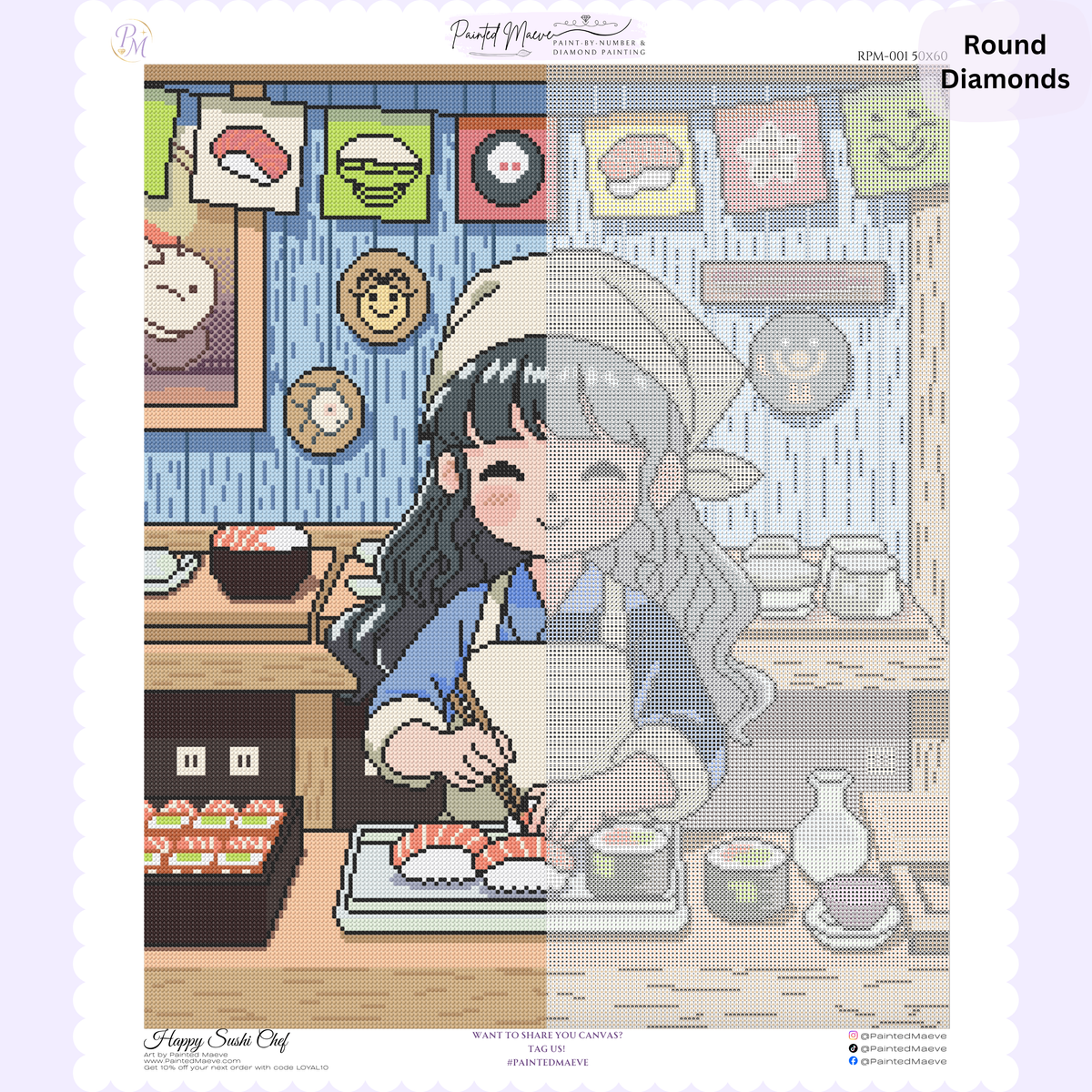 Happy Sushi Chef Hand-Rendered Diamond Painting