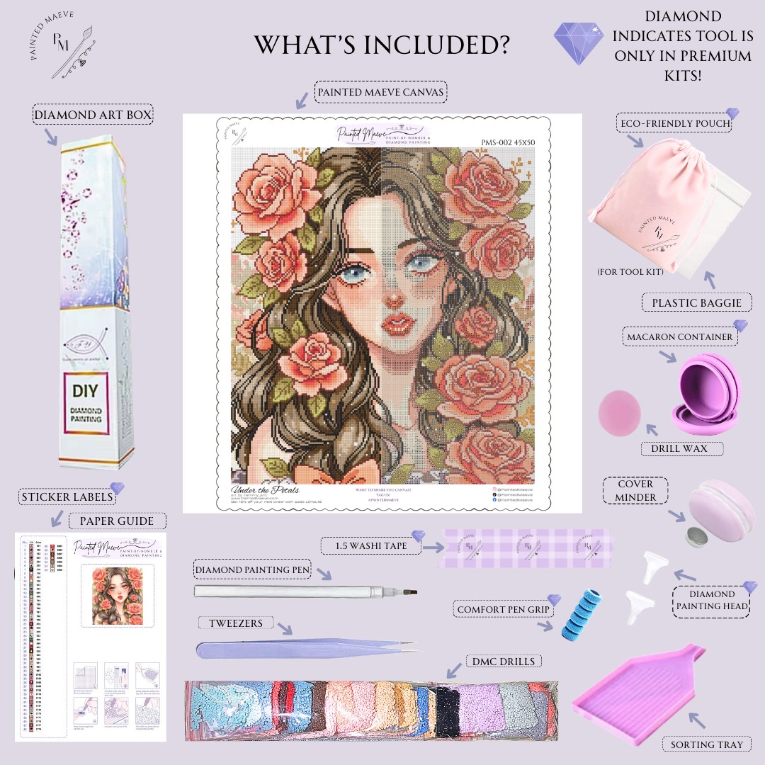 Under the Petals: Hand-Rendered Diamond Painting Collection