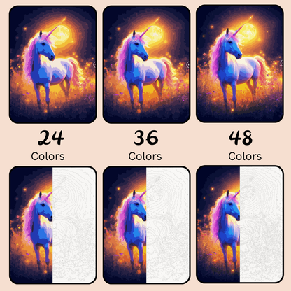 Moonlit Magic Unicorn: Paint-by-Number Collection (24/36/48 colors | No Frame)